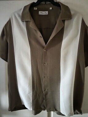 Men’s Brown & White Short-Sleeve Button Shirt by "Milano Bay"...